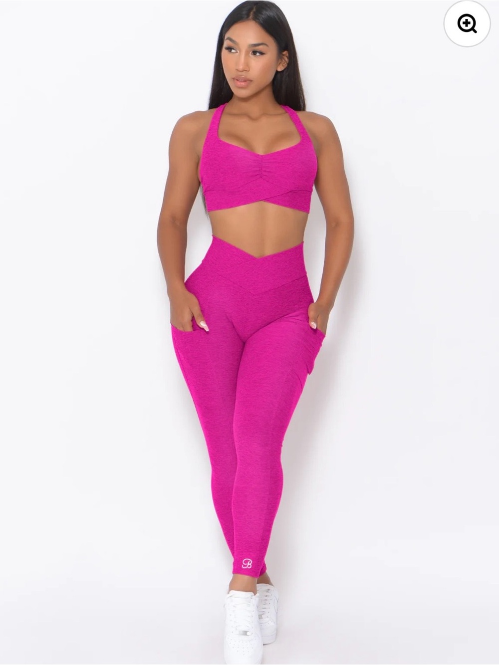 Bombshell Sportswear Fuchsia Pink High-Waist v waist contour leggings